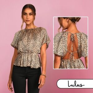NWT Lulus Tame Your Love Beige Leopard Print Backless Puff Sleeve Top - Size M